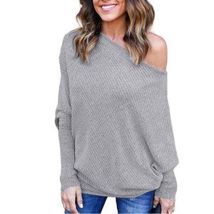 $6 Off Shoulder Long Sleeve Ribbed Knitting Sweater